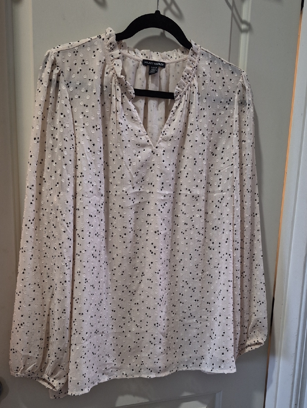Hilary Radley Cream Blouse with Black Dot Print